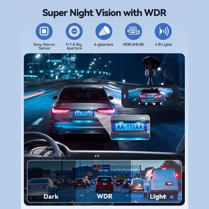 Dash Cam, 8K HD Camera for Car with Front and Rear Recording, Built-In Wi-Fi & GPS, Night Vision, 3.16" Screen