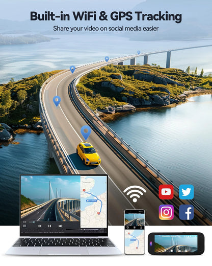 Dash Cam, 8K HD Camera for Car with Front and Rear Recording, Built-In Wi-Fi & GPS, Night Vision, 3.16" Screen