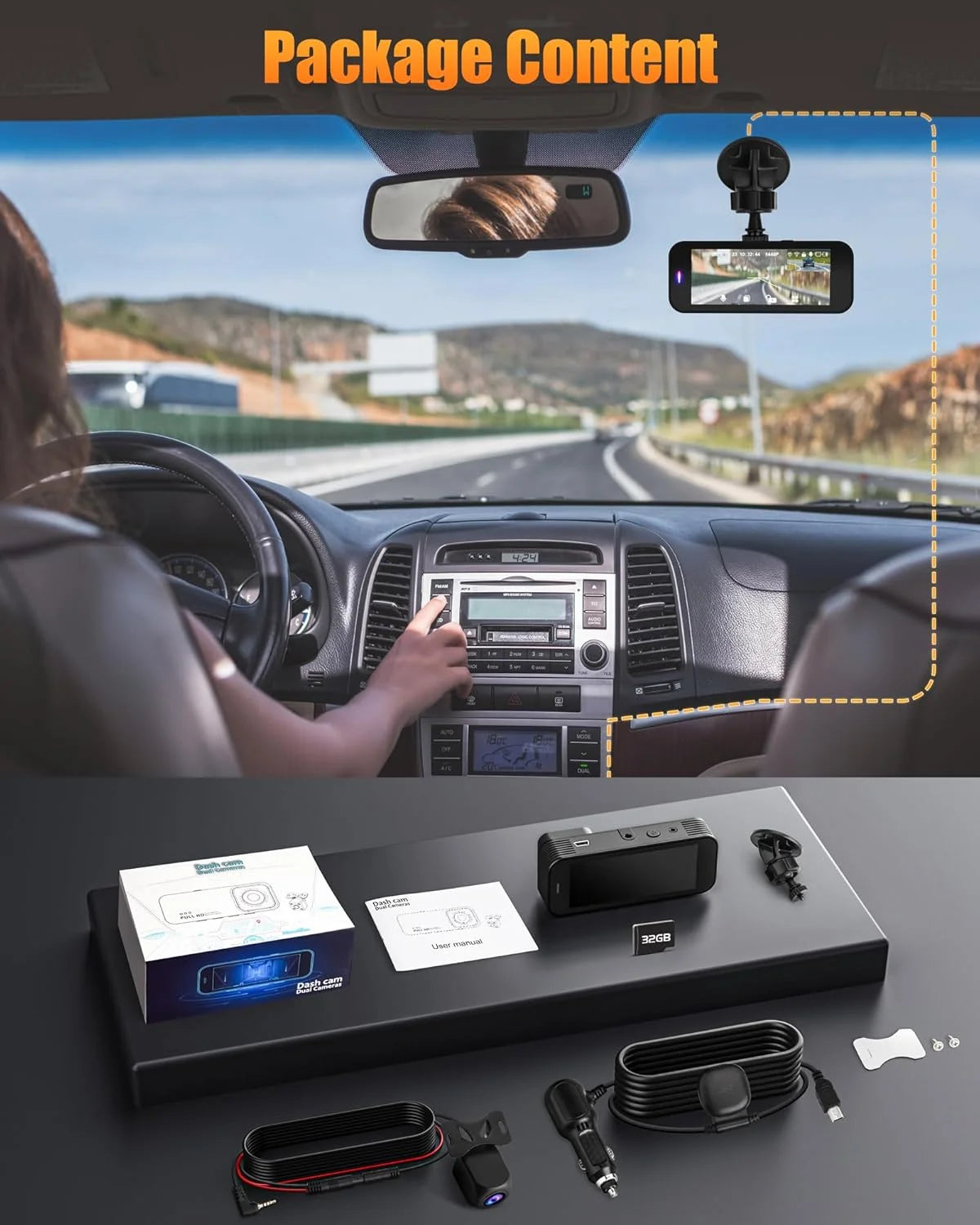 Dash Cam, 8K HD Camera for Car with Front and Rear Recording, Built-In Wi-Fi & GPS, Night Vision, 3.16" Screen