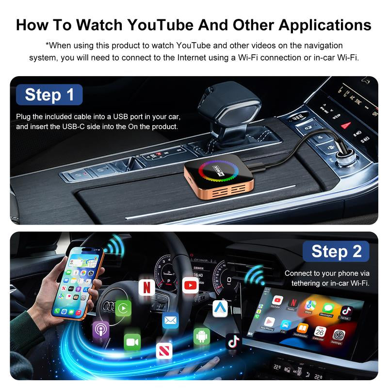 【Newyear2026】Picks with Carplay Aimoon Orange Ai Cube Pro Max Wireless Carplay Adapter for Iphone & Android Auto Ai Box with Netflix Youtube Supports TF Card Dongle Plug and Play Easy Setup Carplay Video Entertainment for Ios 10+ and Cars after 2015 Car