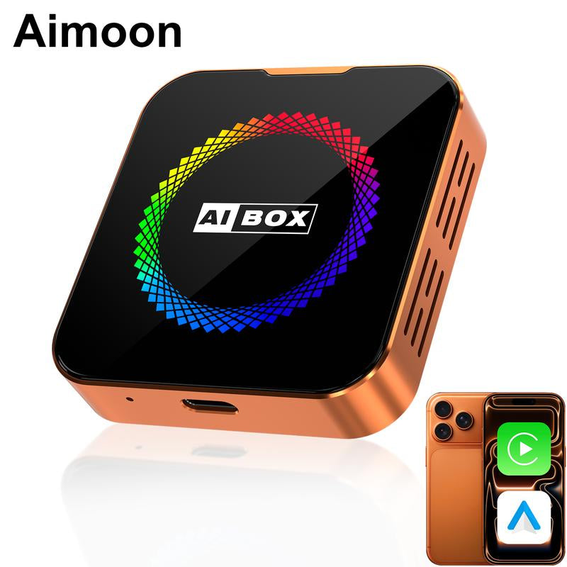 【Newyear2026】Picks with Carplay Aimoon Orange Ai Cube Pro Max Wireless Carplay Adapter for Iphone & Android Auto Ai Box with Netflix Youtube Supports TF Card Dongle Plug and Play Easy Setup Carplay Video Entertainment for Ios 10+ and Cars after 2015 Car