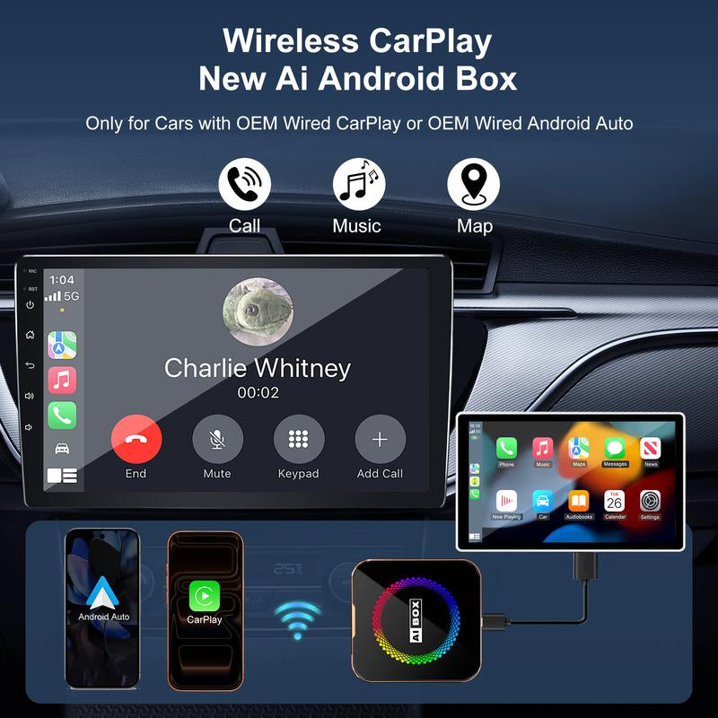 【Newyear2026】Picks with Carplay Aimoon Orange Ai Cube Pro Max Wireless Carplay Adapter for Iphone & Android Auto Ai Box with Netflix Youtube Supports TF Card Dongle Plug and Play Easy Setup Carplay Video Entertainment for Ios 10+ and Cars after 2015 Car