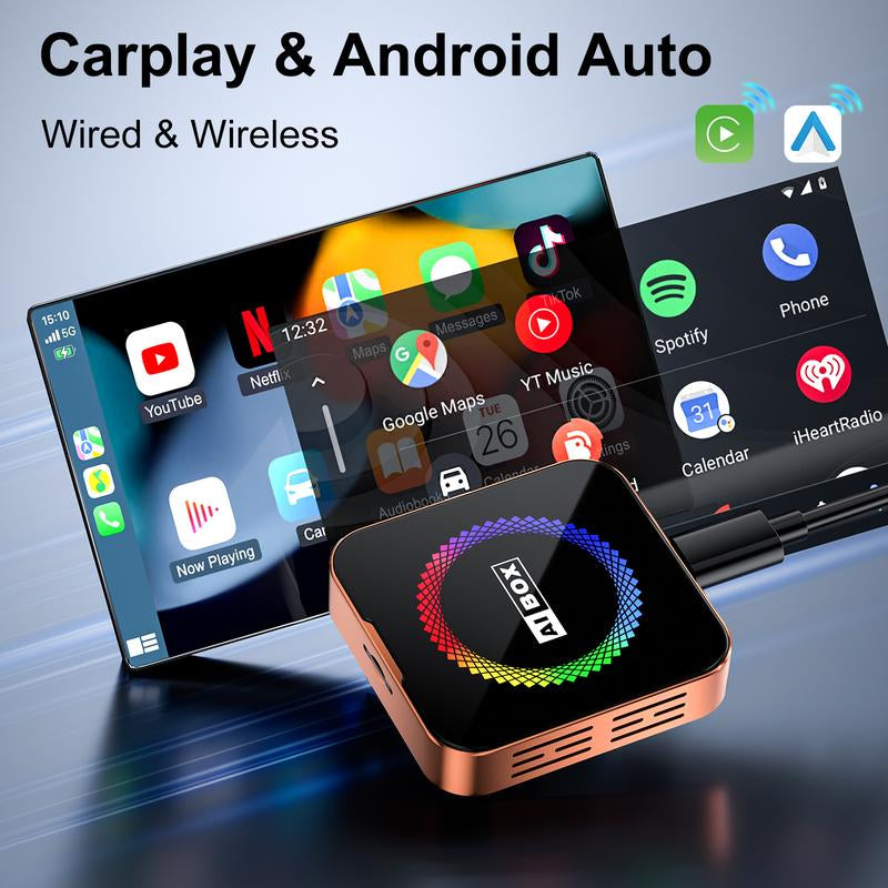 【Newyear2026】Picks with Carplay Aimoon Orange Ai Cube Pro Max Wireless Carplay Adapter for Iphone & Android Auto Ai Box with Netflix Youtube Supports TF Card Dongle Plug and Play Easy Setup Carplay Video Entertainment for Ios 10+ and Cars after 2015 Car
