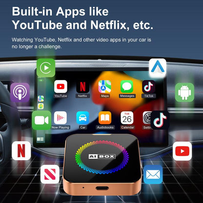 【Newyear2026】Picks with Carplay Aimoon Orange Ai Cube Pro Max Wireless Carplay Adapter for Iphone & Android Auto Ai Box with Netflix Youtube Supports TF Card Dongle Plug and Play Easy Setup Carplay Video Entertainment for Ios 10+ and Cars after 2015 Car