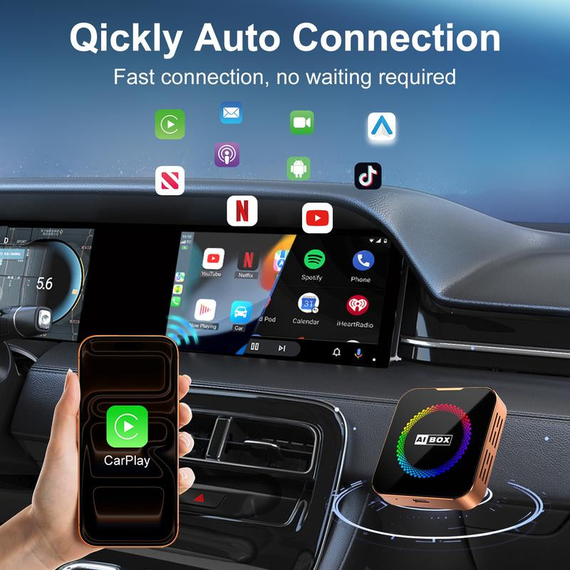 【Newyear2026】Picks with Carplay Aimoon Orange Ai Cube Pro Max Wireless Carplay Adapter for Iphone & Android Auto Ai Box with Netflix Youtube Supports TF Card Dongle Plug and Play Easy Setup Carplay Video Entertainment for Ios 10+ and Cars after 2015 Car